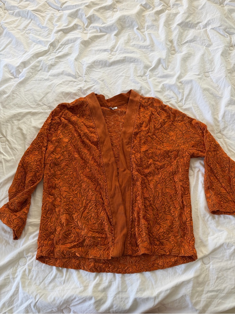 Rust Orange Textured Open Cardigan